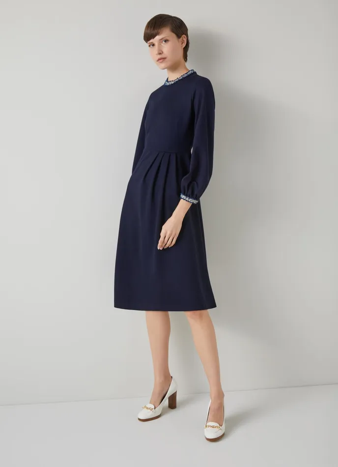 LK Bennett Yvonne Blue Lenzing Ecovero Viscose Rich Dress Women Dresses