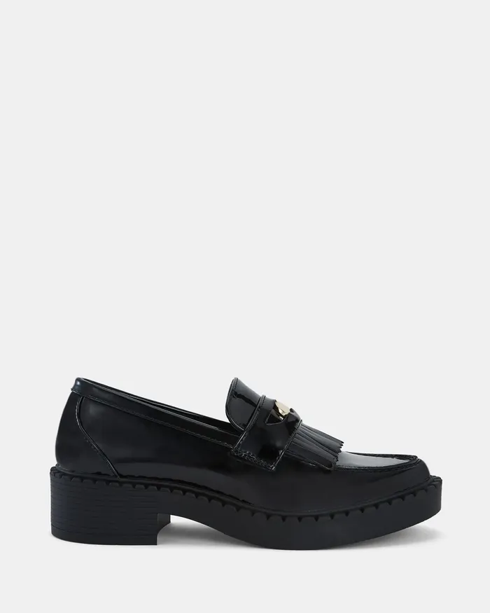 Loafers Women NOVO Shoes COSENZA Black Patent Slip Ons