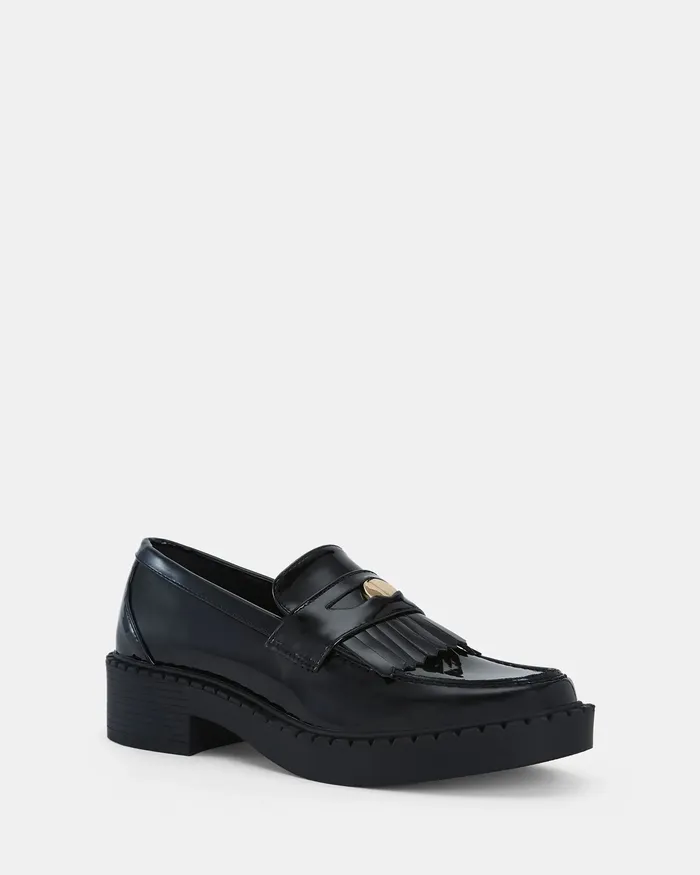 Loafers Women NOVO Shoes COSENZA Black Patent Slip Ons