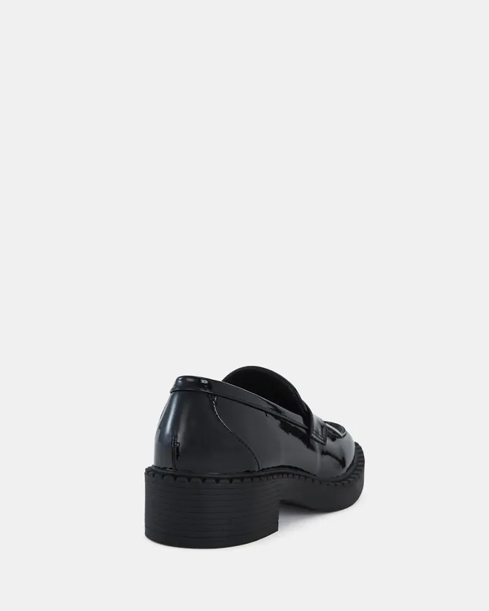 Loafers Women NOVO Shoes COSENZA Black Patent Slip Ons