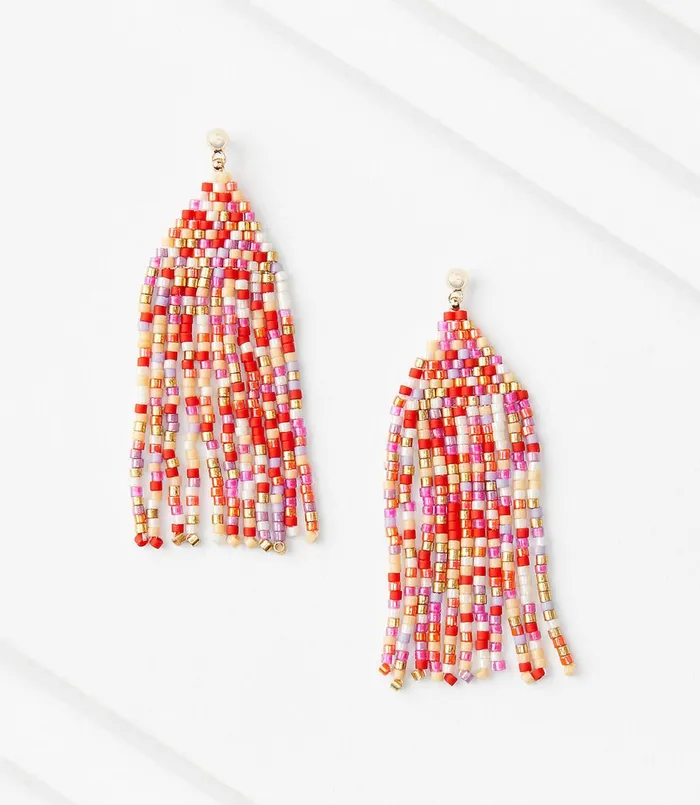 LOFT Beaded Linear Earrings Pink Multi Women Jewelry