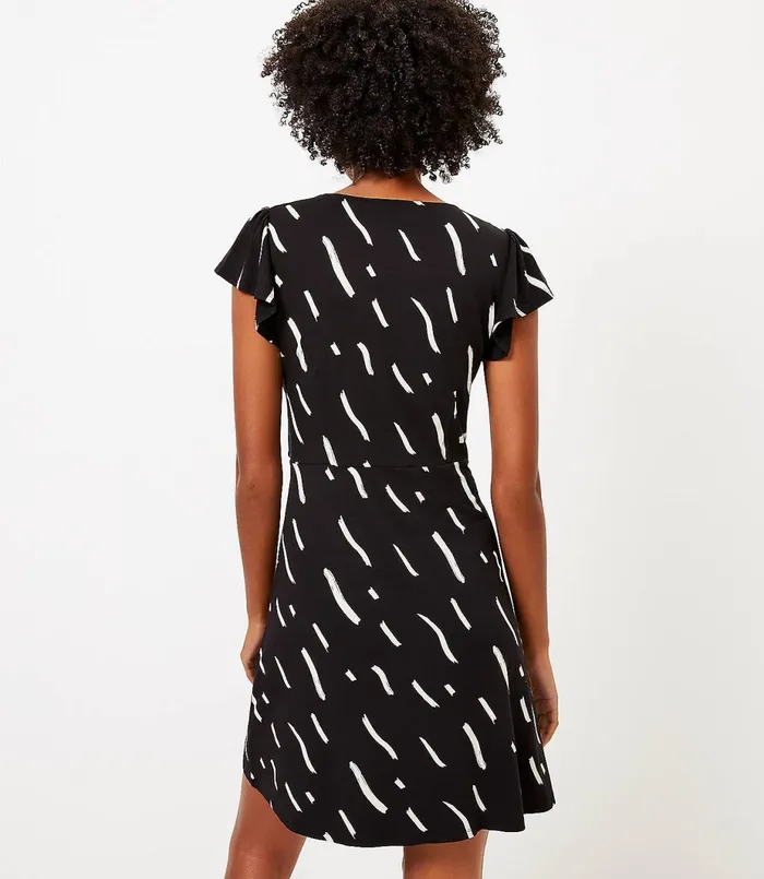 LOFT Brushstroke Knotted Swing Dress Black Women Swing Dresses
