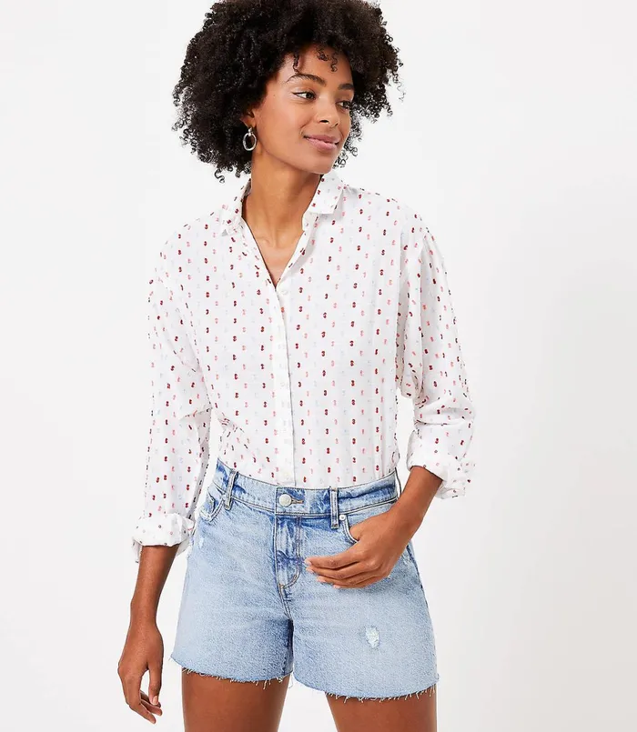 LOFT Clip Relaxed Shirt White Women Tops
