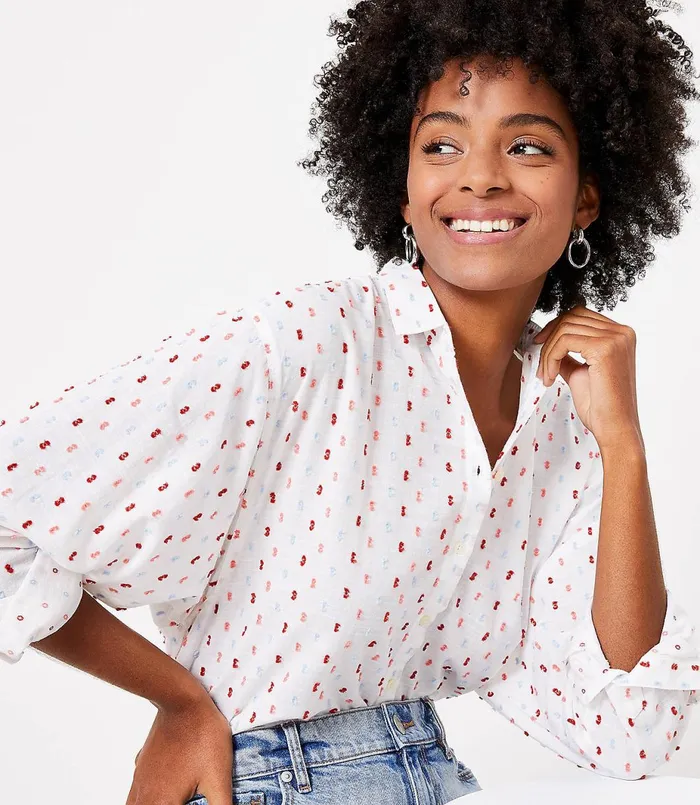 LOFT Clip Relaxed Shirt White Women Tops
