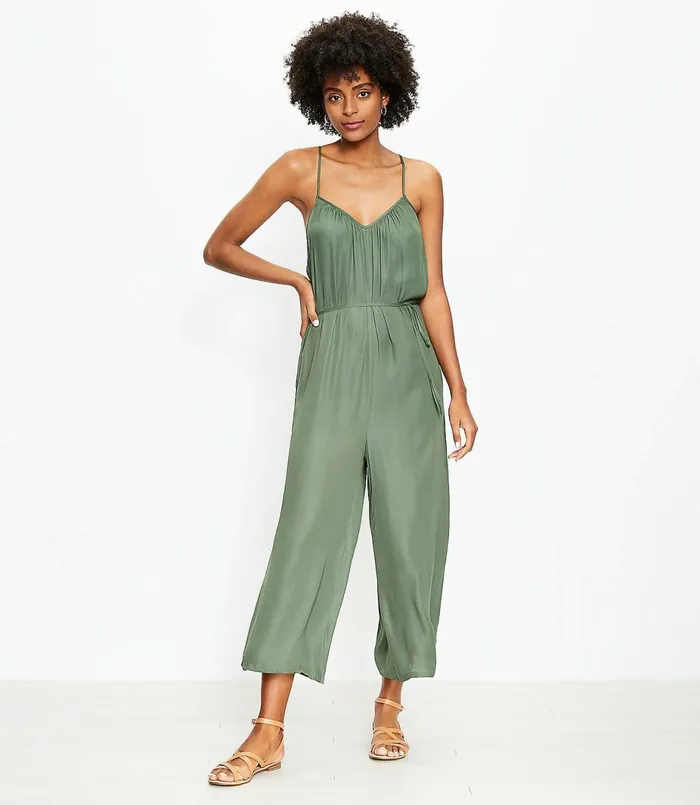 LOFT Crossback Strappy Jumpsuit Fresh Thyme Women Jumpsuits and Rompers