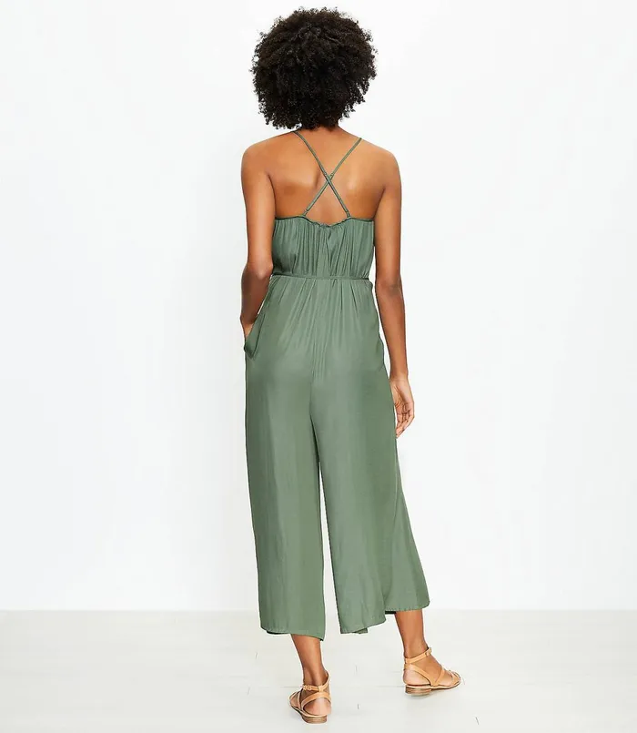 LOFT Crossback Strappy Jumpsuit Fresh Thyme Women Jumpsuits and Rompers