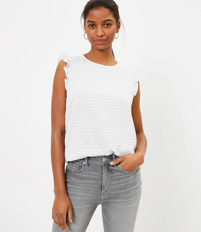 LOFT Dotted Ruffle Shell Black Women Tees