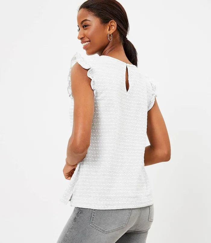 LOFT Dotted Ruffle Shell Black Women Tees