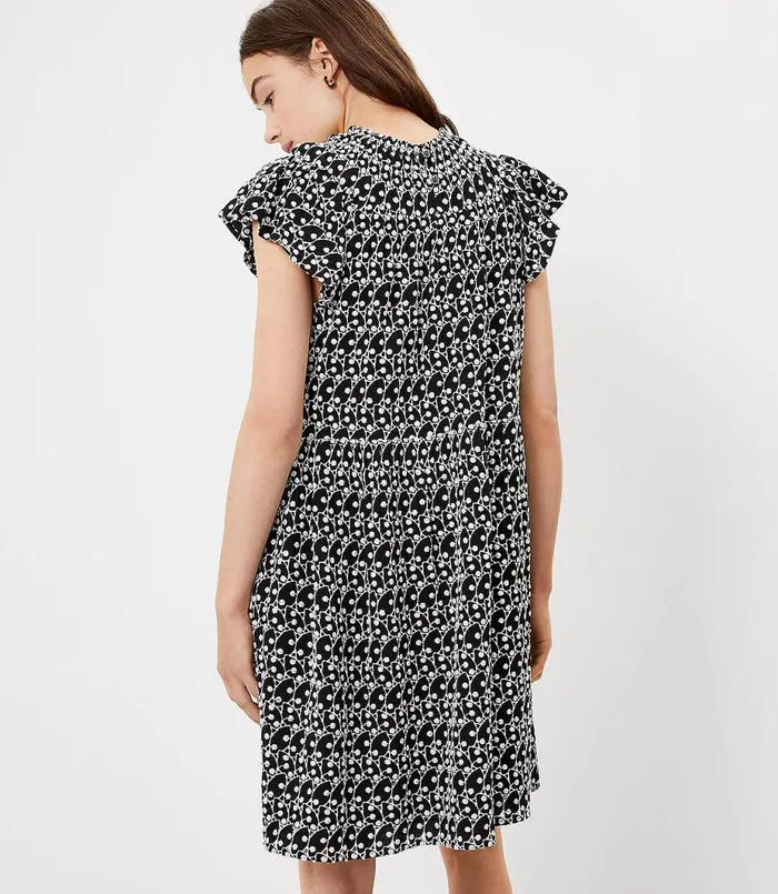 LOFT Eyelet Smocked Yoke Swing Dress Black Women Swing Dresses