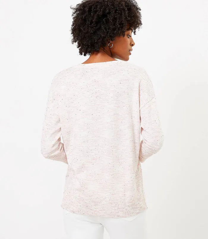 LOFT Flecked Split Neck Tunic Sweater Pink Oatmeal Heather Women Sweaters