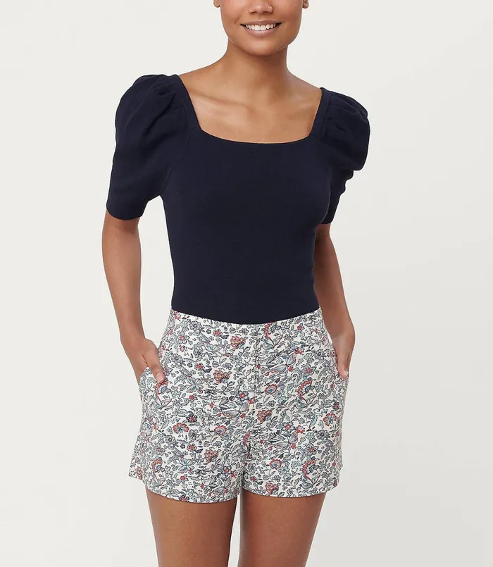 LOFT Floral Riviera Shorts With 4 Inch Inseam Whisper White Women Shorts