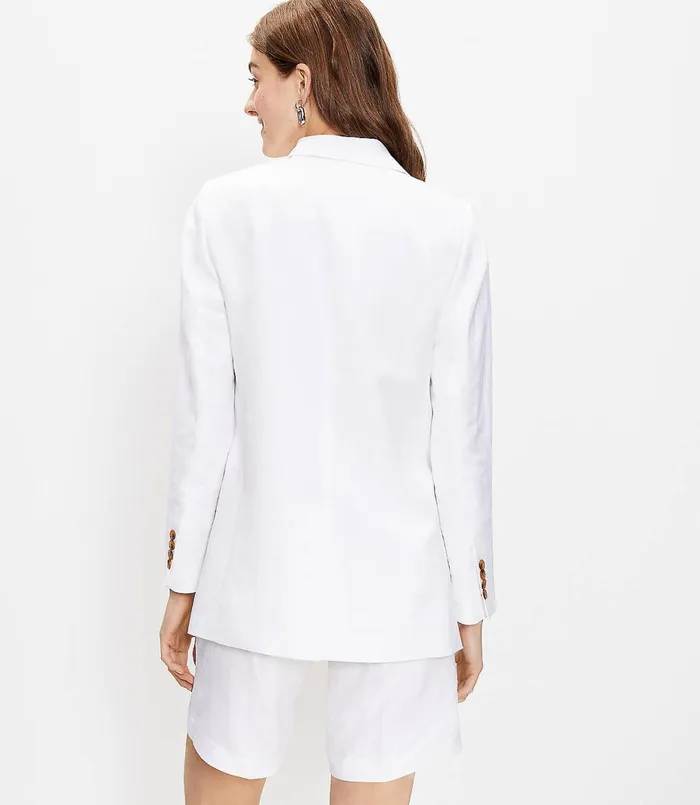 LOFT Linen Blend Boyfriend Blazer White Women Jackets and Blazers