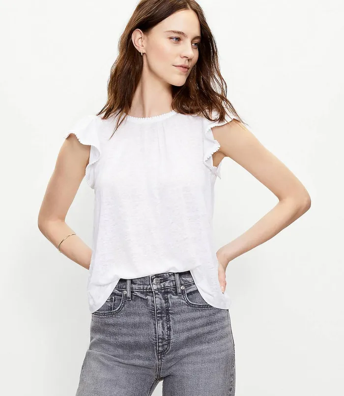 LOFT Linen Flutter Sleeve Tee Black Women Loungewear