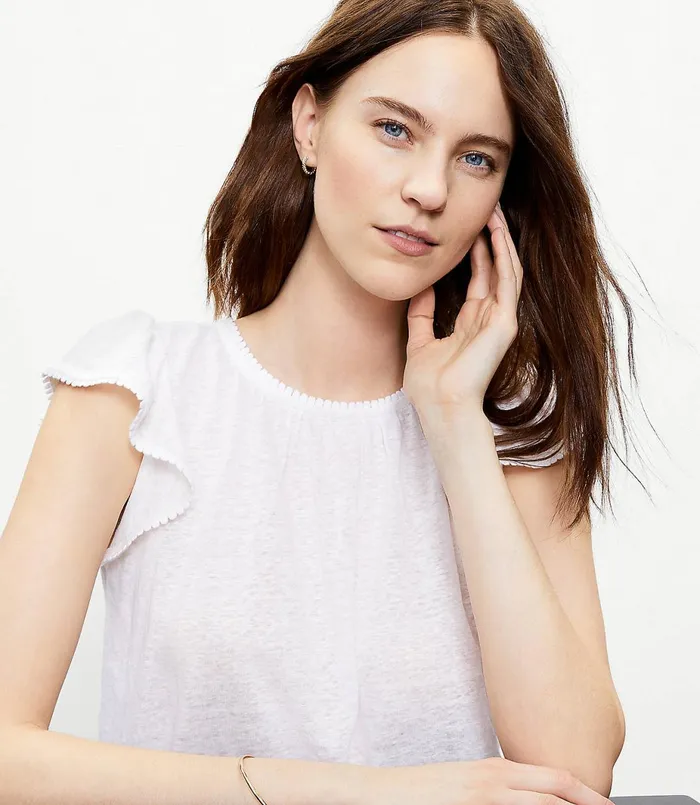 LOFT Linen Flutter Sleeve Tee Black Women Loungewear