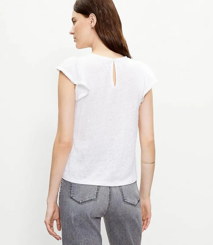 LOFT Linen Flutter Sleeve Tee Black Women Loungewear