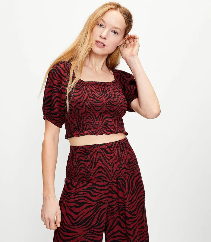 LOFT LOFT Beach Animal Print Smocked Puff Sleeve Top Henna Red Women Swim and Beach LOFT LOFT Beach Animal Print Smocked Puff Sleeve Top Henna Red Women Swim and Beach