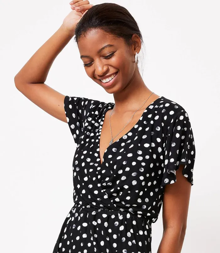 LOFT LOFT Beach Dotted Wrap Maxi Dress Black Women Work Dresses