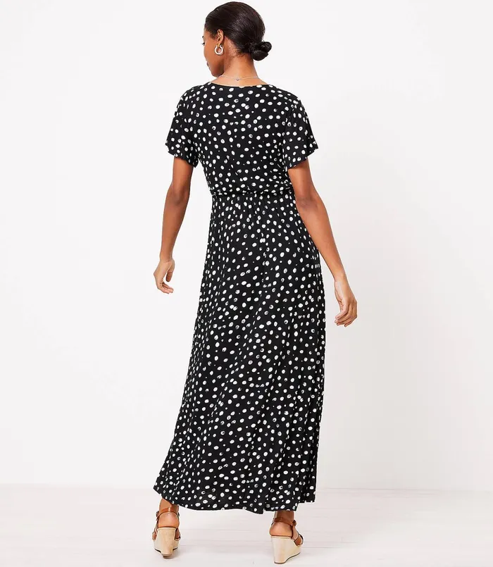 LOFT LOFT Beach Dotted Wrap Maxi Dress Black Women Work Dresses