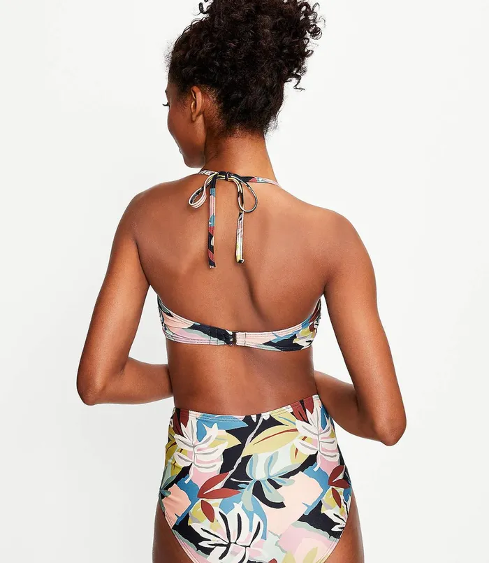 LOFT LOFT Beach Floral Twist Bandeau Bikini Top Pink Multi Women Swim and Beach