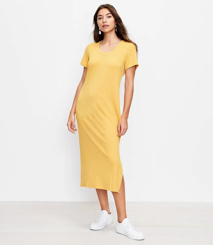 LOFT LOFT Beach Ribbed Midi Dress Harvest Dusk Women Midi and Maxi