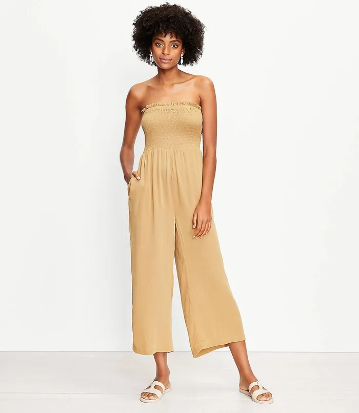 LOFT LOFT Beach Smocked Strapless Jumpsuit Intense Wheat Women Jumpsuits and Rompers LOFT LOFT Beach Smocked Strapless Jumpsuit Intense Wheat Women Jumpsuits and Rompers