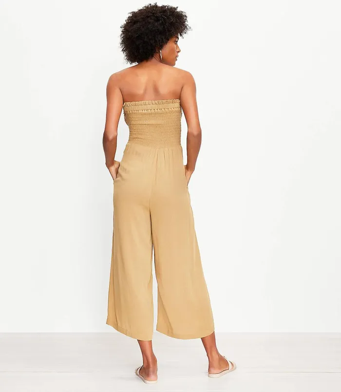 LOFT LOFT Beach Smocked Strapless Jumpsuit Intense Wheat Women Jumpsuits and Rompers