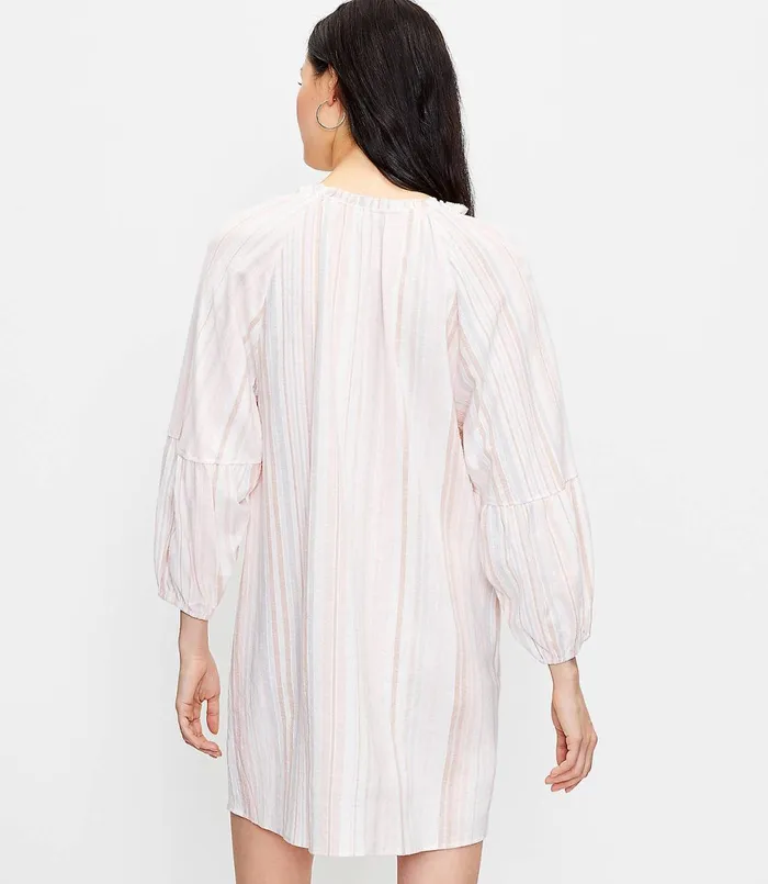 LOFT LOFT Beach Striped Split Neck Swimsuit Coverup Coral Multi Women Swim and Beach