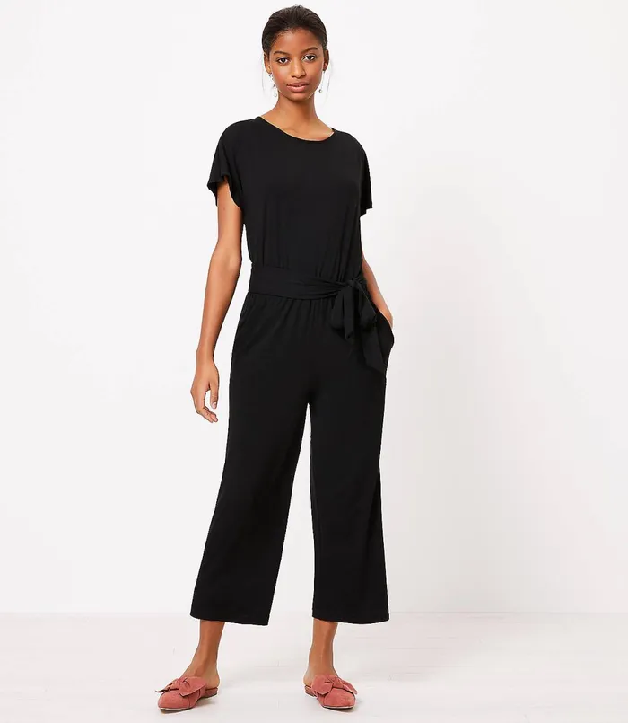 LOFT LOFT Beach Tie Back Dolman Jumpsuit Black Women Jumpsuits and Rompers