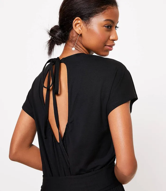 LOFT LOFT Beach Tie Back Dolman Jumpsuit Black Women Jumpsuits and Rompers