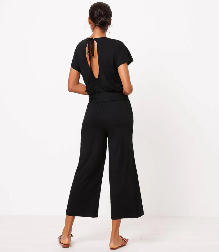 LOFT LOFT Beach Tie Back Dolman Jumpsuit Black Women Jumpsuits and Rompers