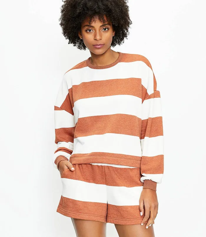 LOFT Lou and Grey Striped Cozy Cotton Terry Sweatshirt Whisper White Women Petite Tees LOFT Lou and Grey Striped Cozy Cotton Terry Sweatshirt Whisper White Women Petite Tees
