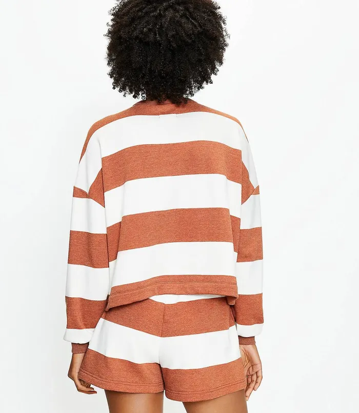 LOFT Lou and Grey Striped Cozy Cotton Terry Sweatshirt Whisper White Women Petite Tees