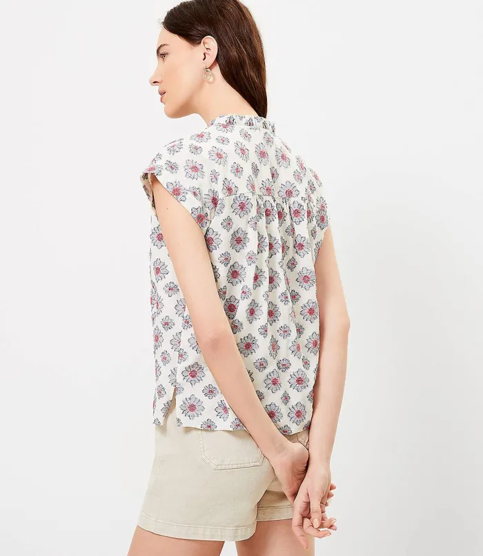 LOFT Medallion Split Neck Top White Women Tops