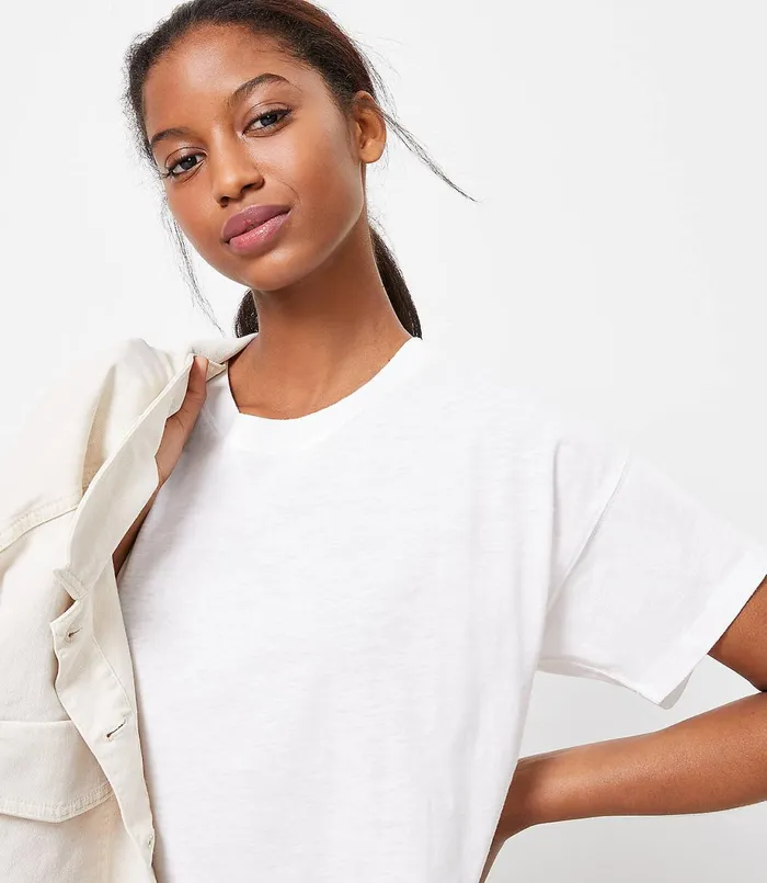 LOFT Oversized Crew Tee White Women Loungewear