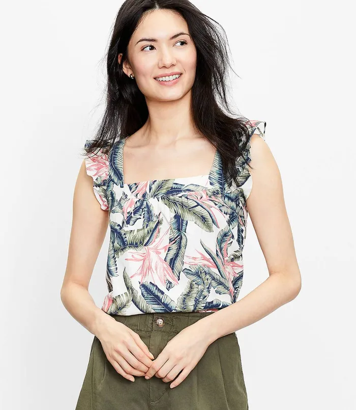 LOFT Paradise Ruffle Shoulder Shell Whisper White Women Petite Tops