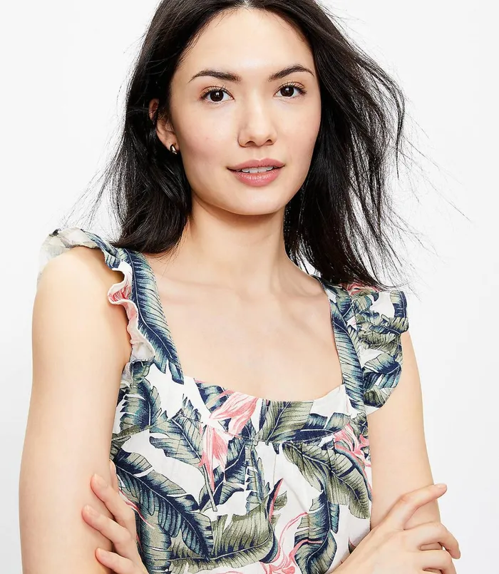 LOFT Paradise Ruffle Shoulder Shell Whisper White Women Petite Tops