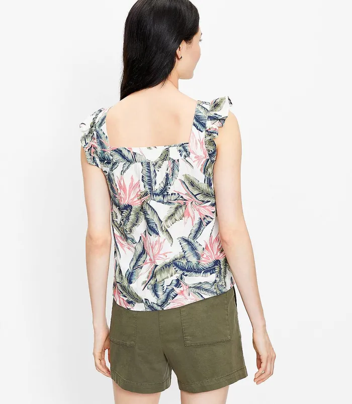 LOFT Paradise Ruffle Shoulder Shell Whisper White Women Petite Tops