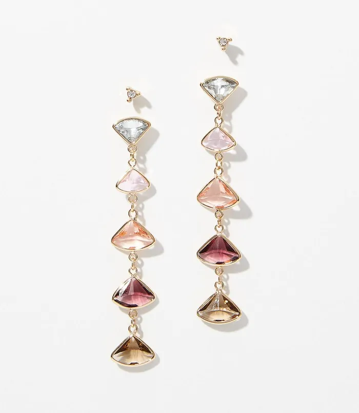 LOFT Pave Stud And Gem Drop Earring Set Gold Women Jewelry