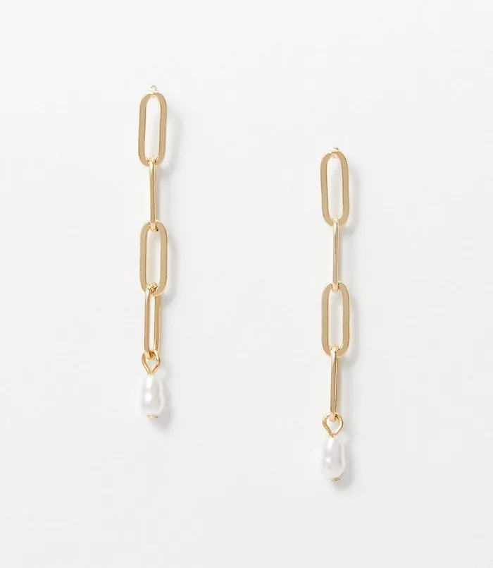 LOFT Pearlized Chain Drop Earrings Gold Women Jewelry