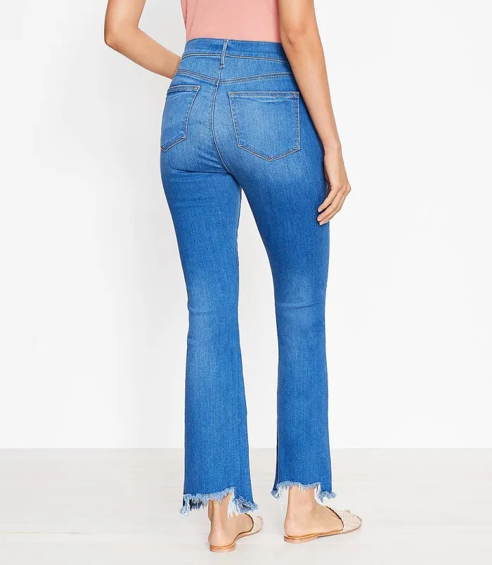 LOFT Petite Curvy Chewed Hem Button Front High Rise Kick Crop Jeans In Classic Indigo Wash Classic Indigo Wash Women Petite Jeans