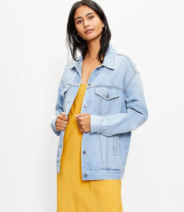 LOFT Petite Denim Trucker Jacket In Authentic Light Indigo Wash Authentic Light Indigo Wash Women Petite Jackets and Blazers
