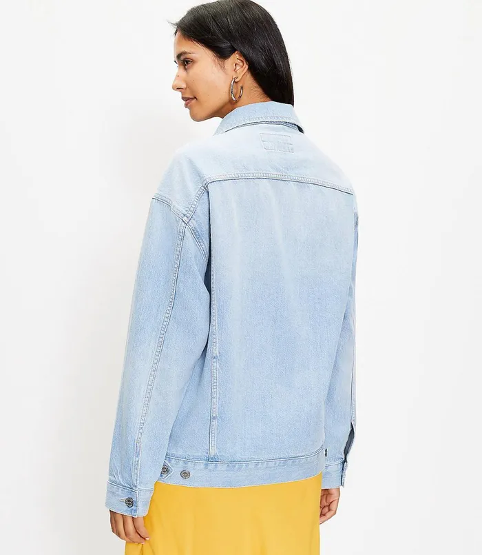 LOFT Petite Denim Trucker Jacket In Authentic Light Indigo Wash Authentic Light Indigo Wash Women Petite Jackets and Blazers