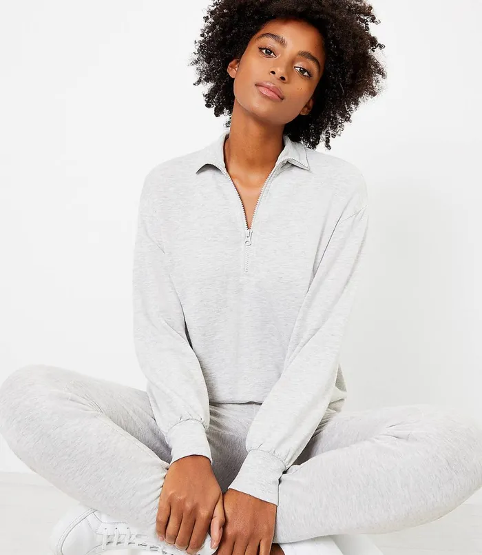 LOFT Petite Lou and Grey Signature Softblend Zip Sweatshirt Sleek Grey Heather Women Petite Tops LOFT Petite Lou and Grey Signature Softblend Zip Sweatshirt Sleek Grey Heather Women Petite Tops