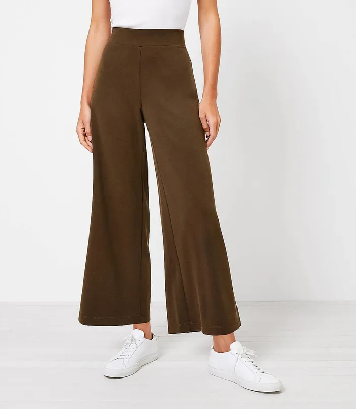 LOFT Petite Pull On Wide Leg Crop Pants In Knit Dried Adobe Women Petite Pants LOFT Petite Pull On Wide Leg Crop Pants In Knit Dried Adobe Women Petite Pants