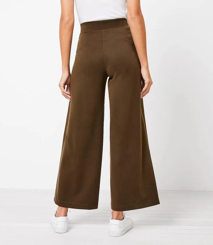 LOFT Petite Pull On Wide Leg Crop Pants In Knit Dried Adobe Women Petite Pants