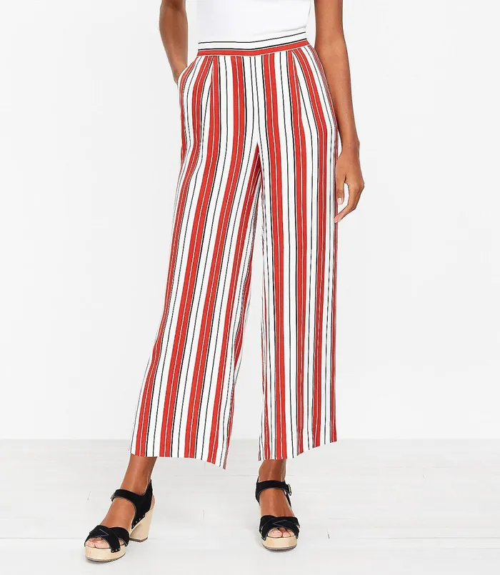 LOFT Petite Pull On Wide Leg Crop Pants In Stripe Whisper White Women Petite Pants LOFT Petite Pull On Wide Leg Crop Pants In Stripe Whisper White Women Petite Pants