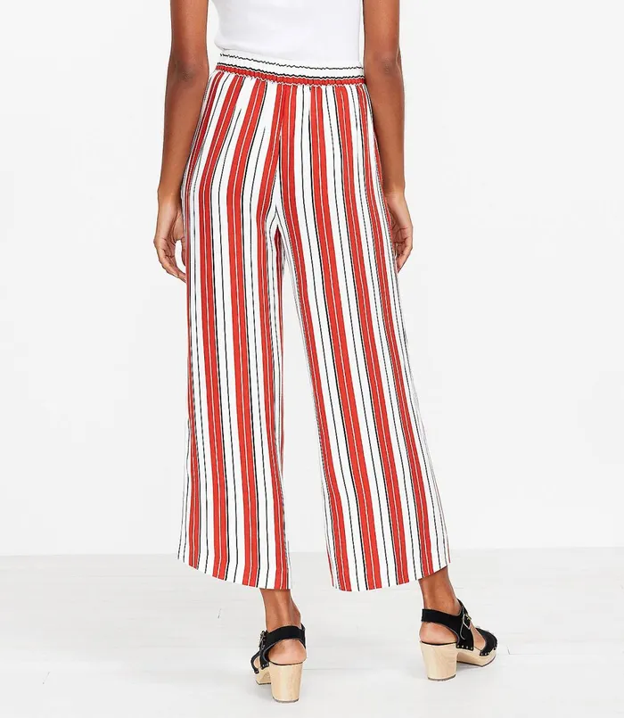 LOFT Petite Pull On Wide Leg Crop Pants In Stripe Whisper White Women Petite Pants