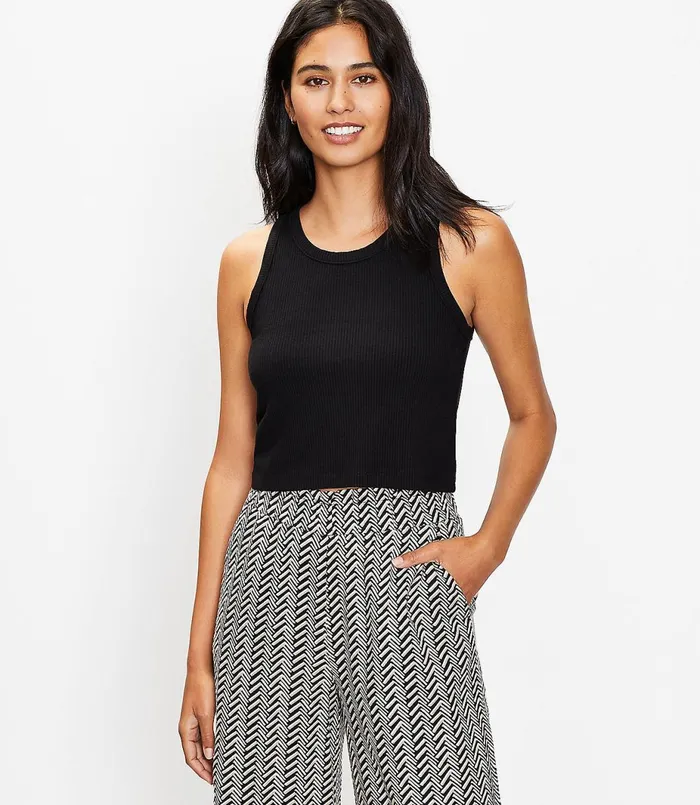 LOFT Petite Ribbed Cropped Tank Top Black Women Petite Tops