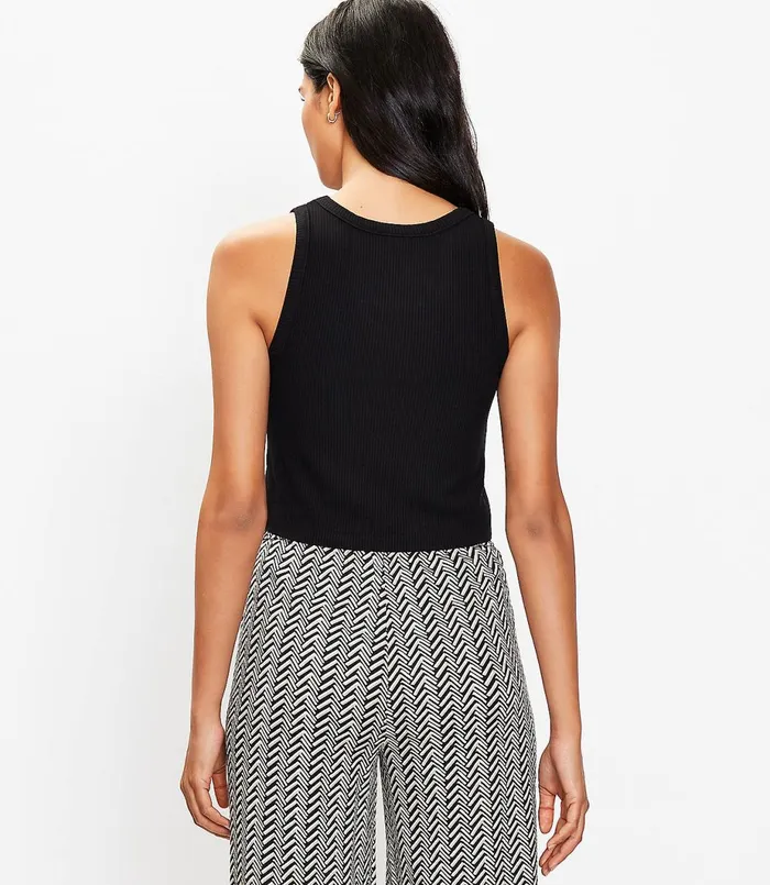 LOFT Petite Ribbed Cropped Tank Top Black Women Petite Tops
