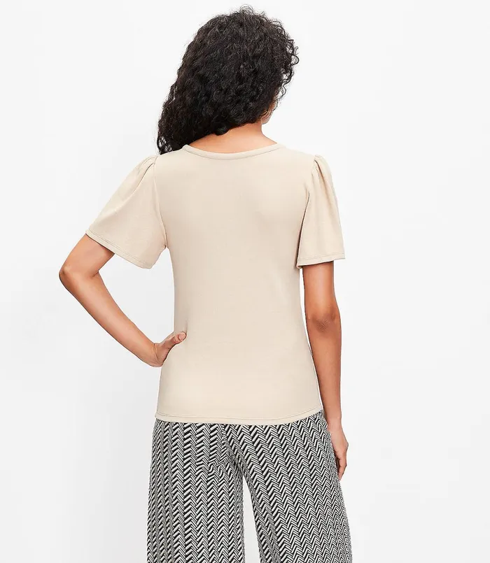 LOFT Petite Ribbed Henley Tee Coral Splash Women Petite Tops